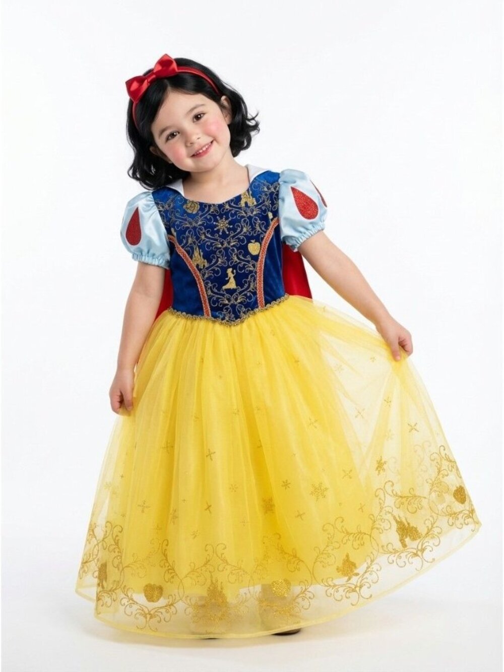 Girls Snow White Princess Costume Dress Blue Yellow Velvet Tulle Birthday Party - Picture 3 of 3